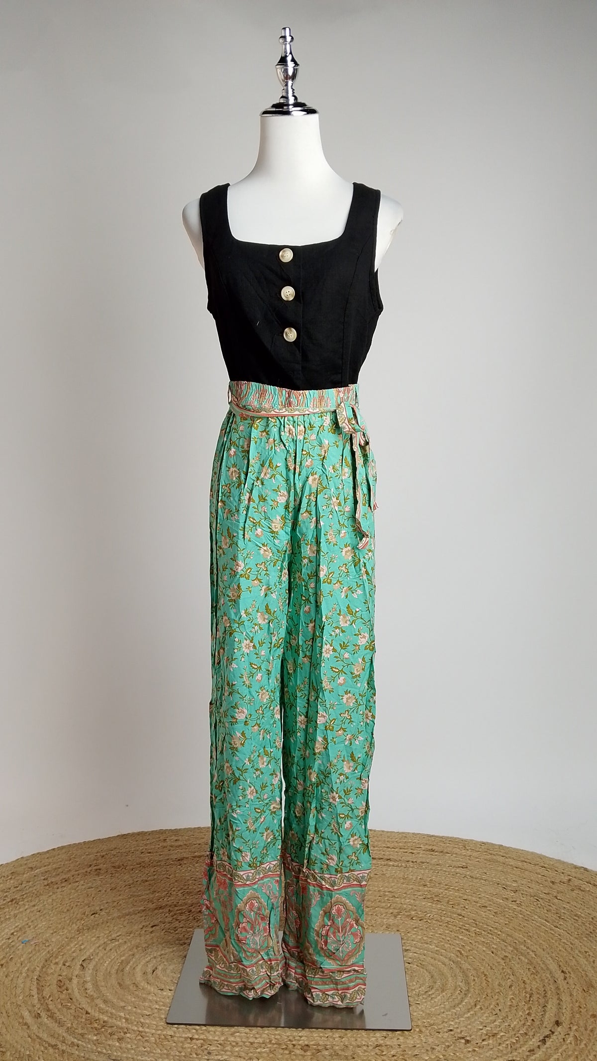 Pantalón palazzo turquesa floral / ANE1001-68