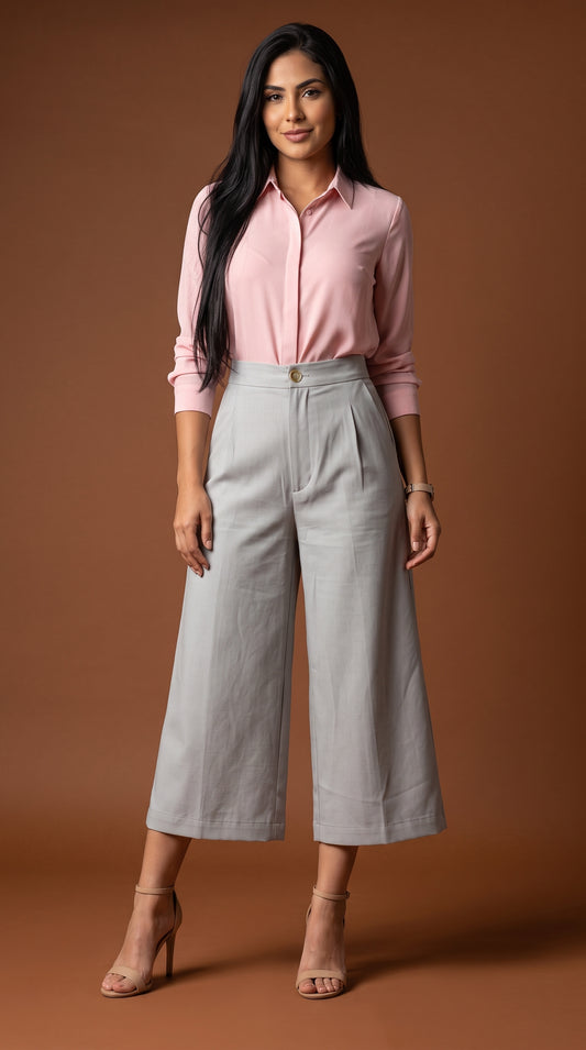 Pantalón Gris Claro Palazzo / ANE1001-49