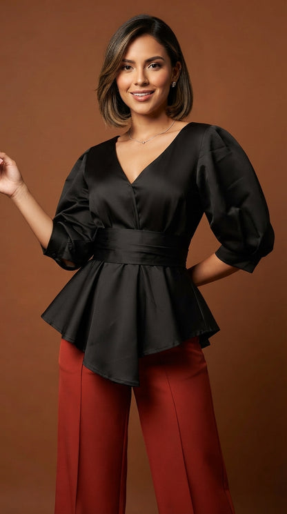 Blusa negra mangas globo / AO165