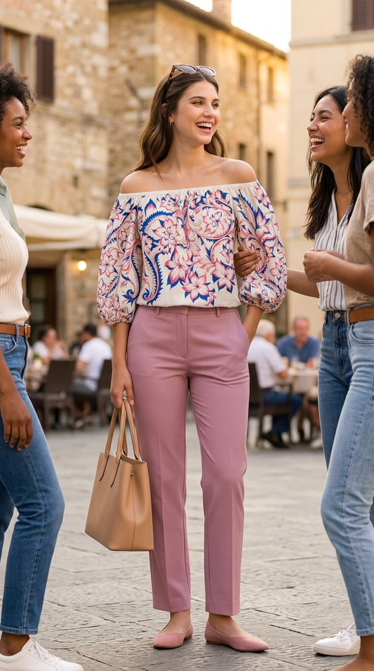 Set Floral Pastel con Palazzo Rosa / CAS37