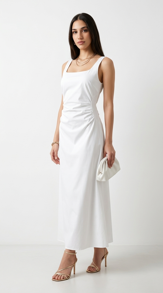 Vestido Blanco Minimalista Midi / L71A