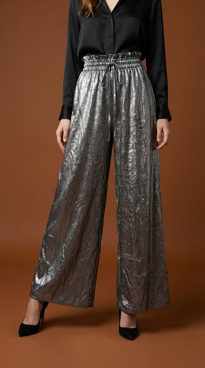 Pantalón wide-leg tela metálica / SH85