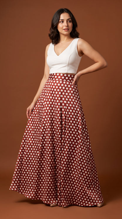 Falda Larga de lunares en tela fluida/ AO20