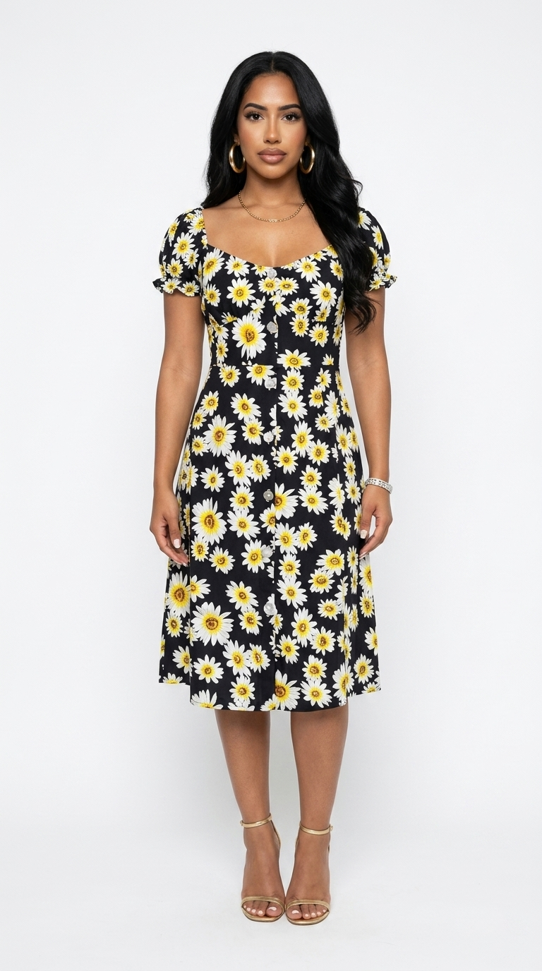 Vestido Midi Floral con Volantes / ANU79