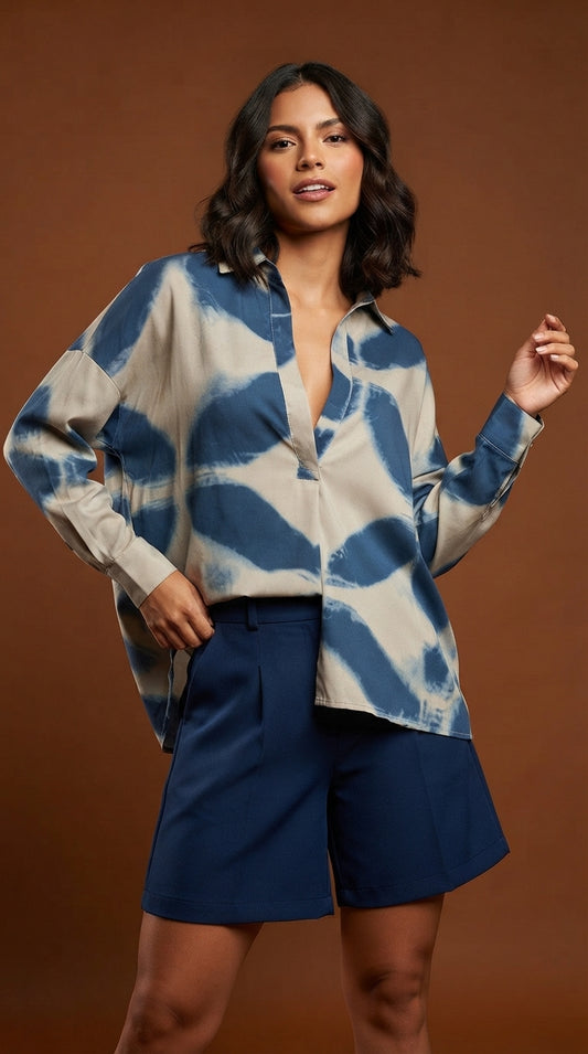 Blusa boho estampada azul / ANB26014
