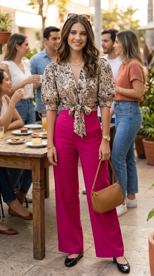 Conjunto Animal Print con Palazzo Fucsia / CAS30