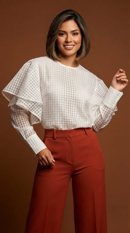 Blusa blanca cuadriculada / AO163