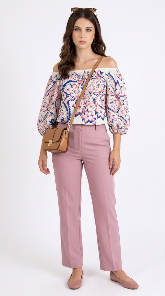Set Floral Pastel con Palazzo Rosa / CAS37