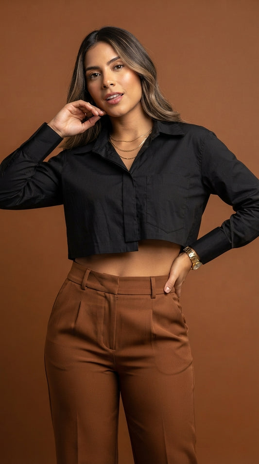 Blusa Negra Cropped / ANB26088