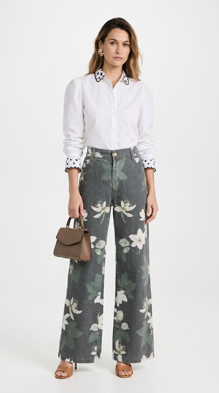 Pantalón Floral Verde Denim / ANE1001-59