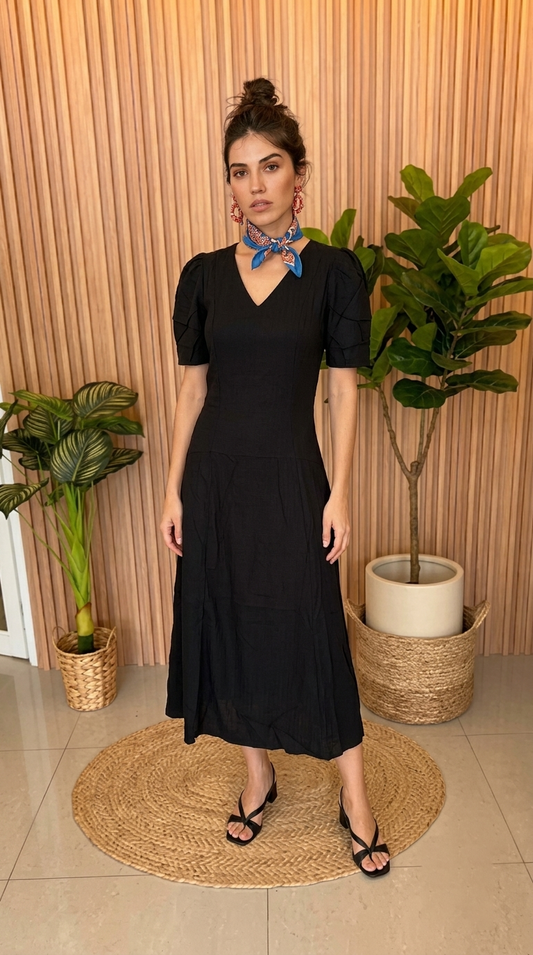 Vestido Negro Casual Midi / L84A