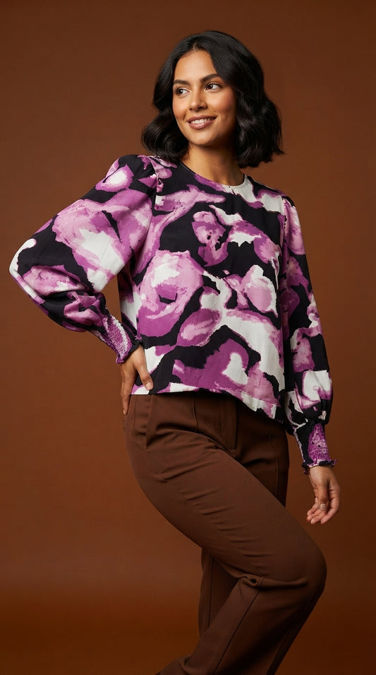 Blusa Floral Morada Elegante / NOB01