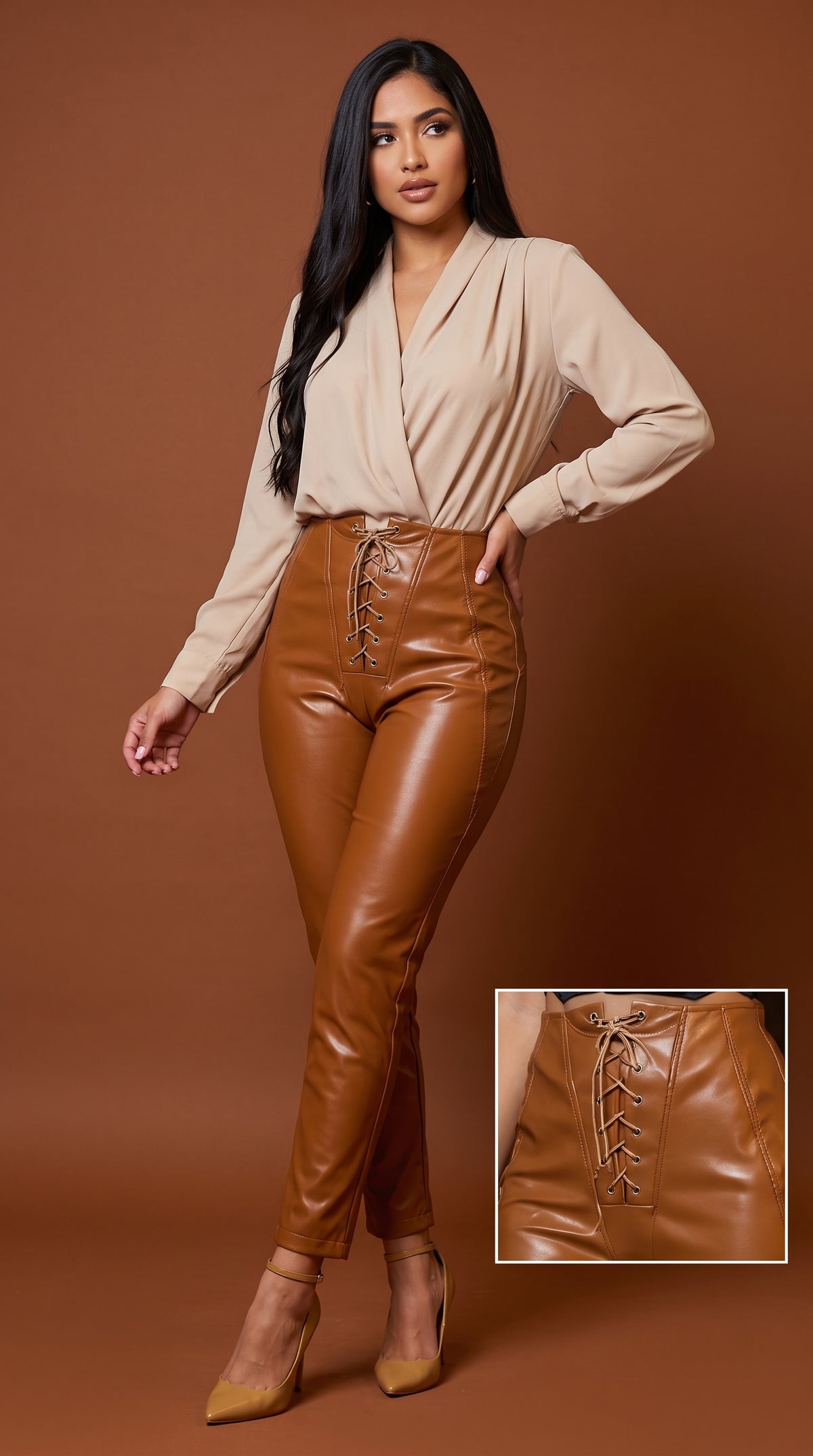 Pantalón Cuerina marrón claro D&M / V50