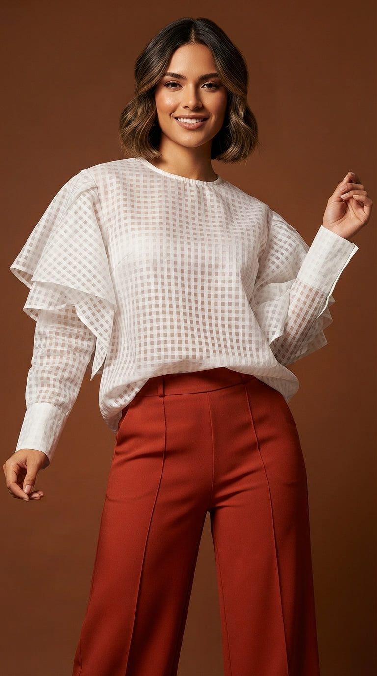 Blusa blanca cuadriculada / AO163