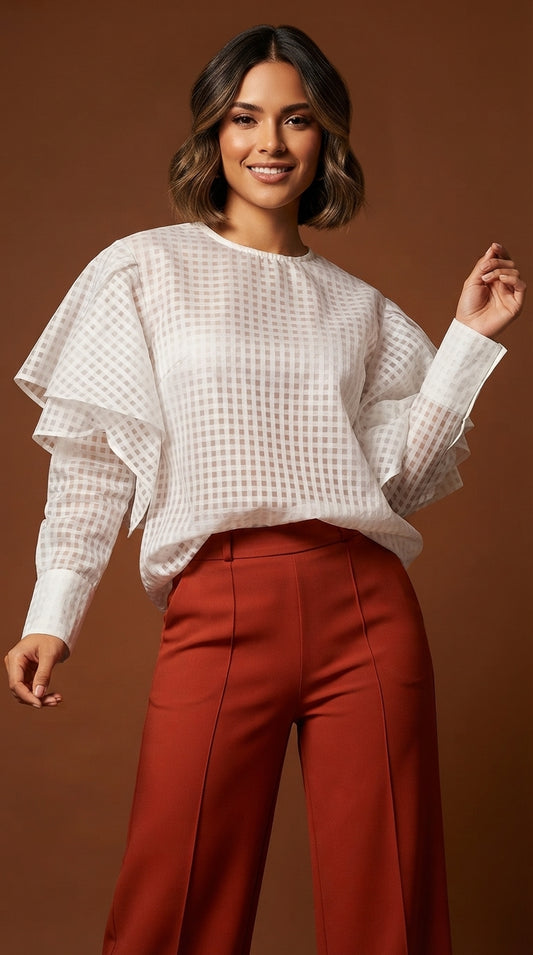 Blusa blanca cuadriculada / AO163
