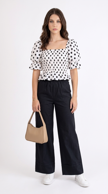 Set Blanco Estampado con Palazzo Negro / CAS43