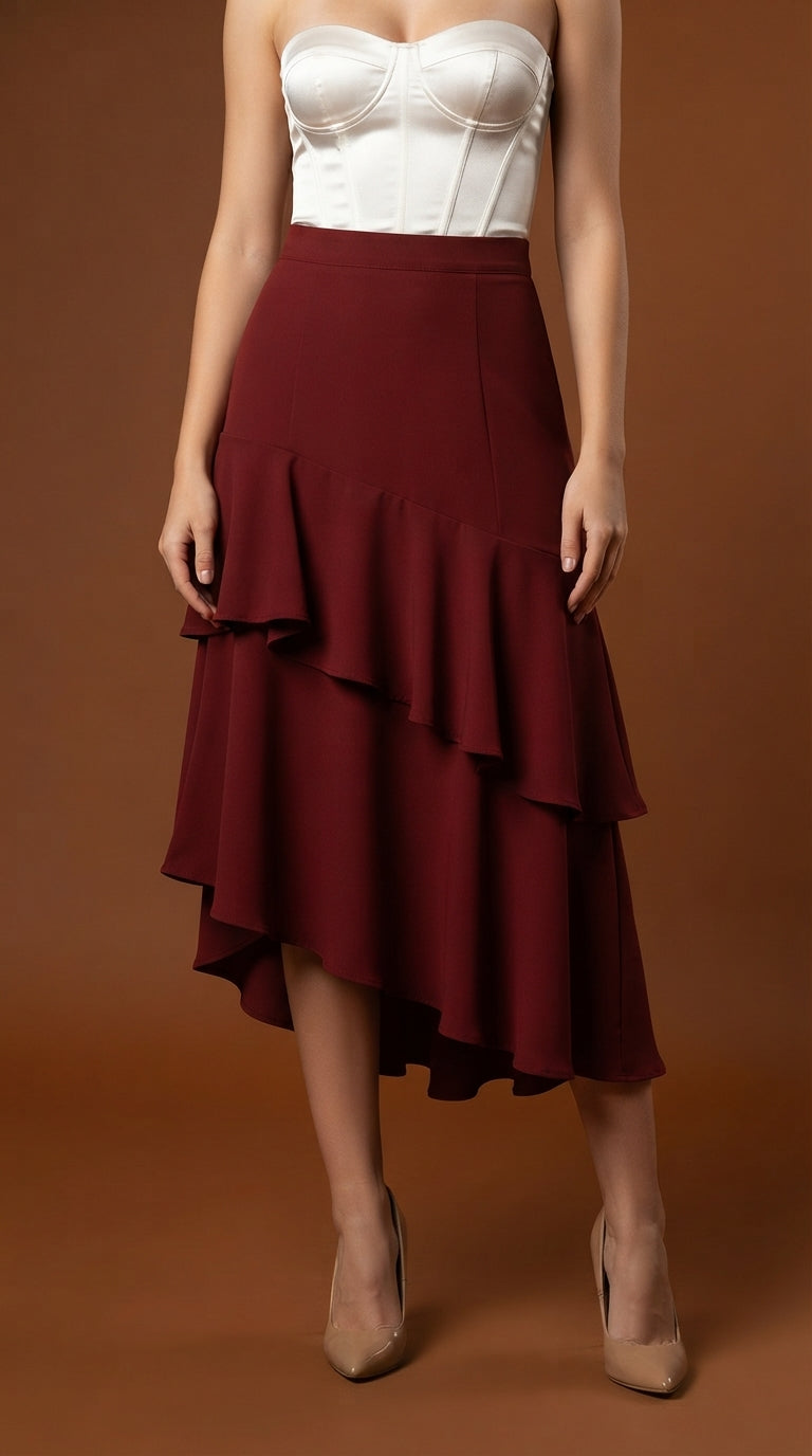 Falda vino con capas y vuelo / AO59