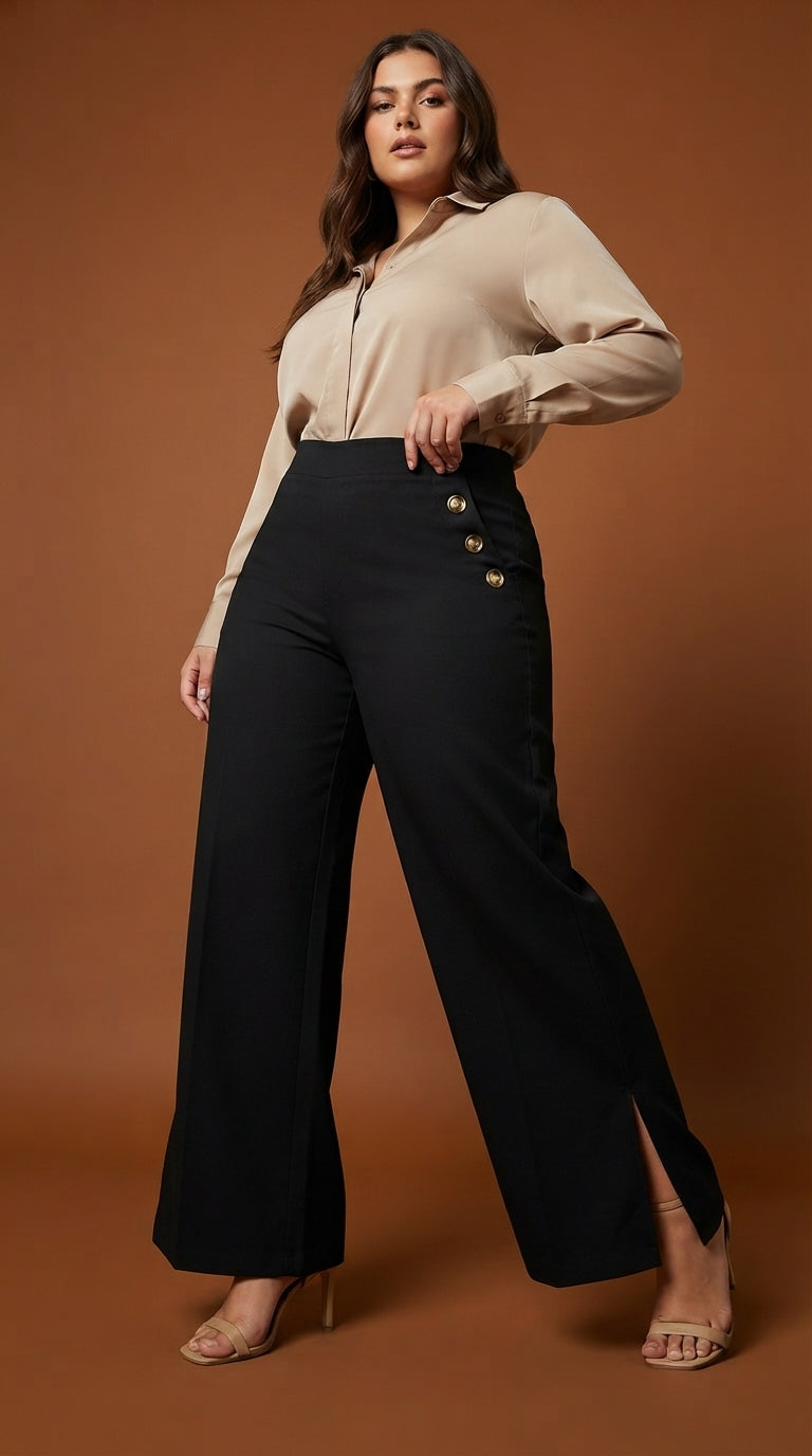 Pantalón negro con detalle dorado / ANE1001-30