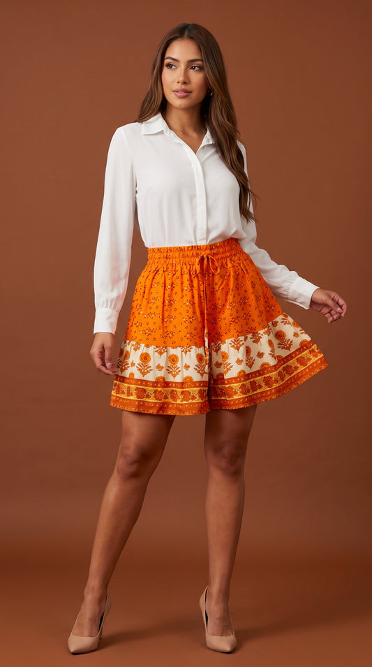 Short Floral Naranja Estilo Boho / ANE1001-66