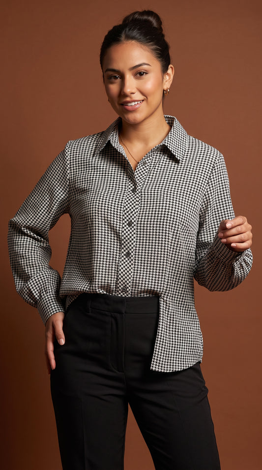 Camisa de vestir gris con cuadros / ANB26062