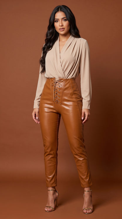 Pantalón Cuerina marrón claro D&M / V50