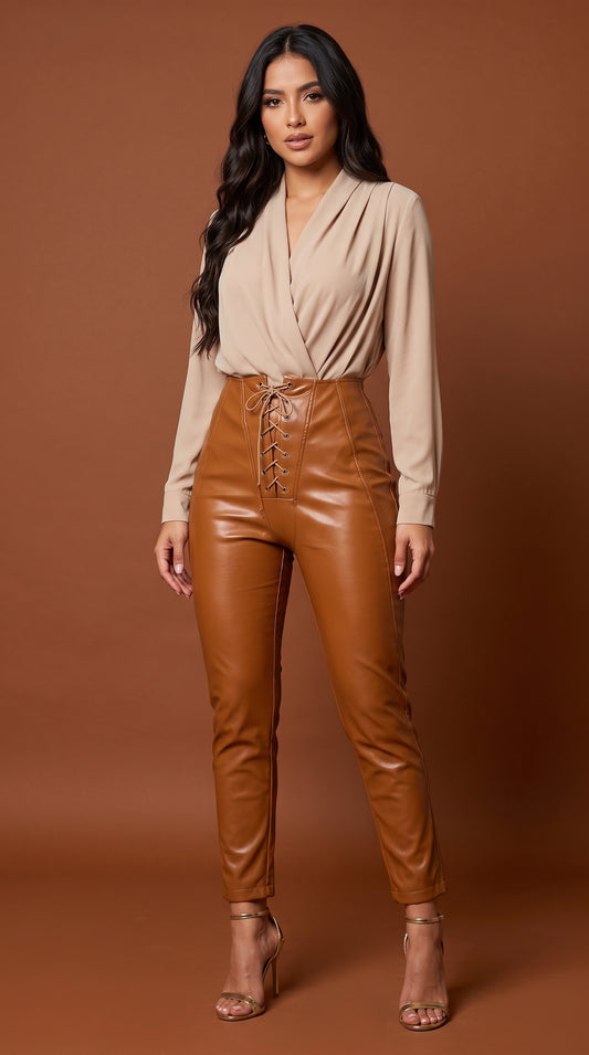 Pantalón Cuerina marrón claro D&M / V50
