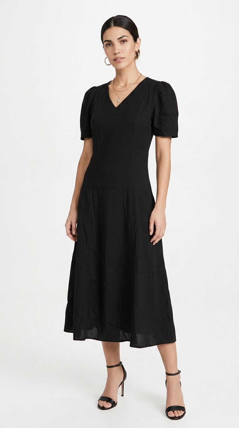 Vestido Negro Casual Midi / L84A