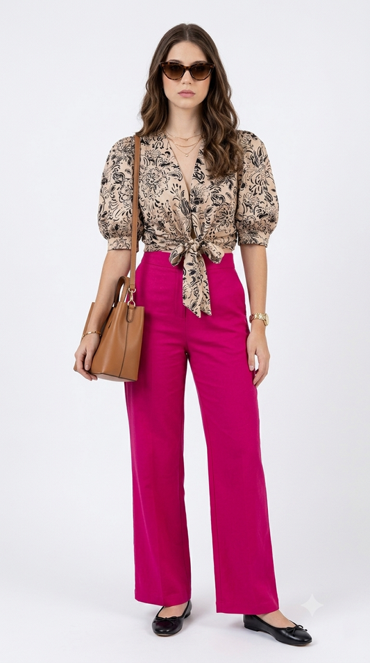 Conjunto Animal Print con Palazzo Fucsia / CAS30