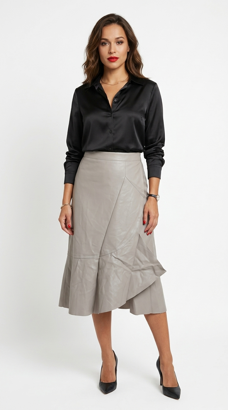 Falda Asimétrica Beige con Blusa Negra / CAS63