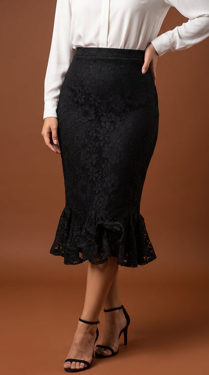 Corset Negro de Encaje Transparente + Falda negra encaje /OUTEV158