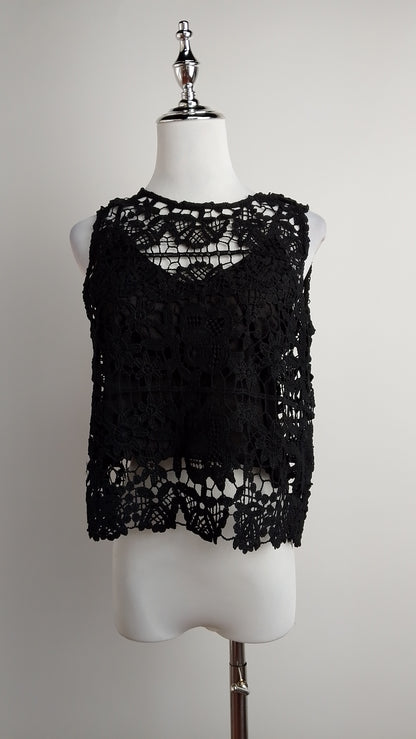 Blusa negra encaje elegante / ANB22