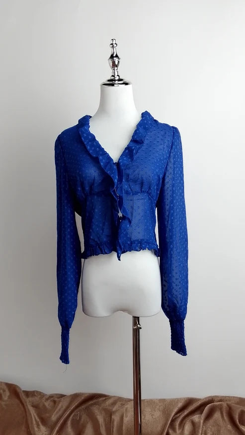 Blusa clásica elegante + Falda azul con bordado dorado /OUTEV85