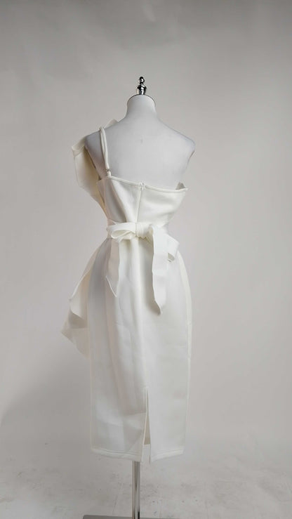 Vestido blanco corto drapeado / AO67