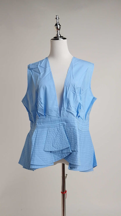 Blusa azul pastel con escote en V AOMEI / AO84
