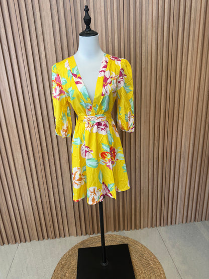 Vestido floral amarillo escote en V AOMEI / AO98