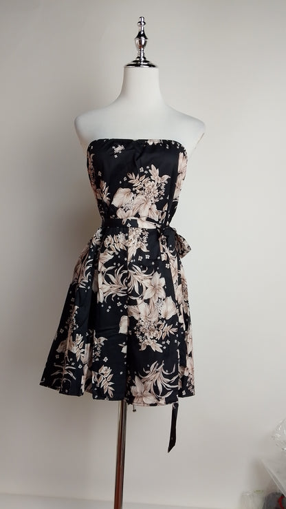 Enterizo negro strapless floral / L2A