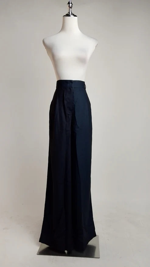 Blusa clásica + Blazer Negro Oversize Elegante + Pantalón Azul Marino Doble Tono /OUTEV55