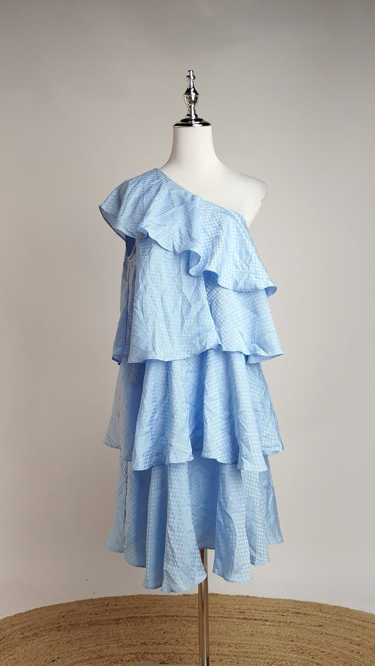 Vestido Azul Volantes Elegante / NOB15