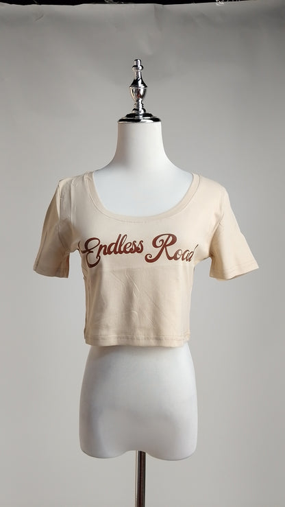 Camiseta Crop Beis Texto / ANB26105
