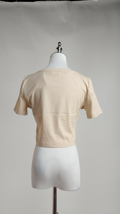 Camiseta Crop Beis Texto / ANB26105