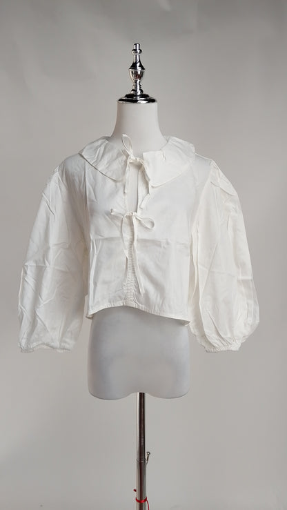 Crop Top Blanco Manga Abullonada / ANB26101