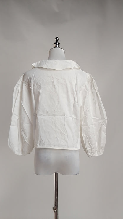 Crop Top Blanco Manga Abullonada / ANB26101