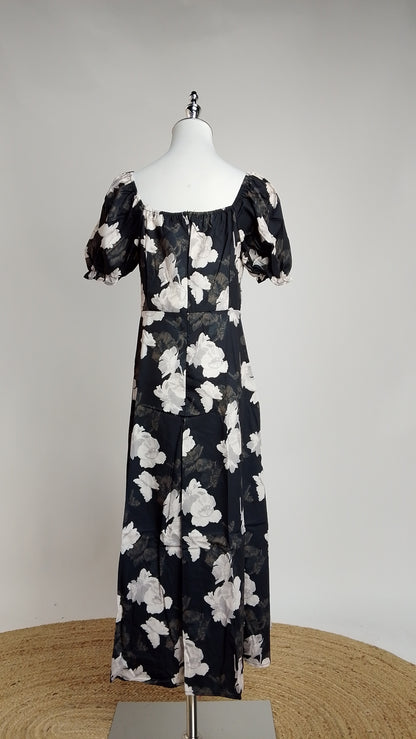 Vestido Negro Floral Maxi / L77A