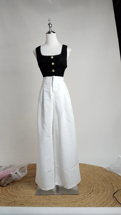 Blazer Elegante + Pantalón Blanco Palazzo Clásico /OUTEV51