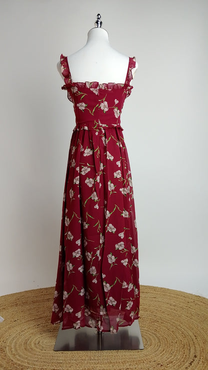 Vestido Rojo Floral Largo / MV08
