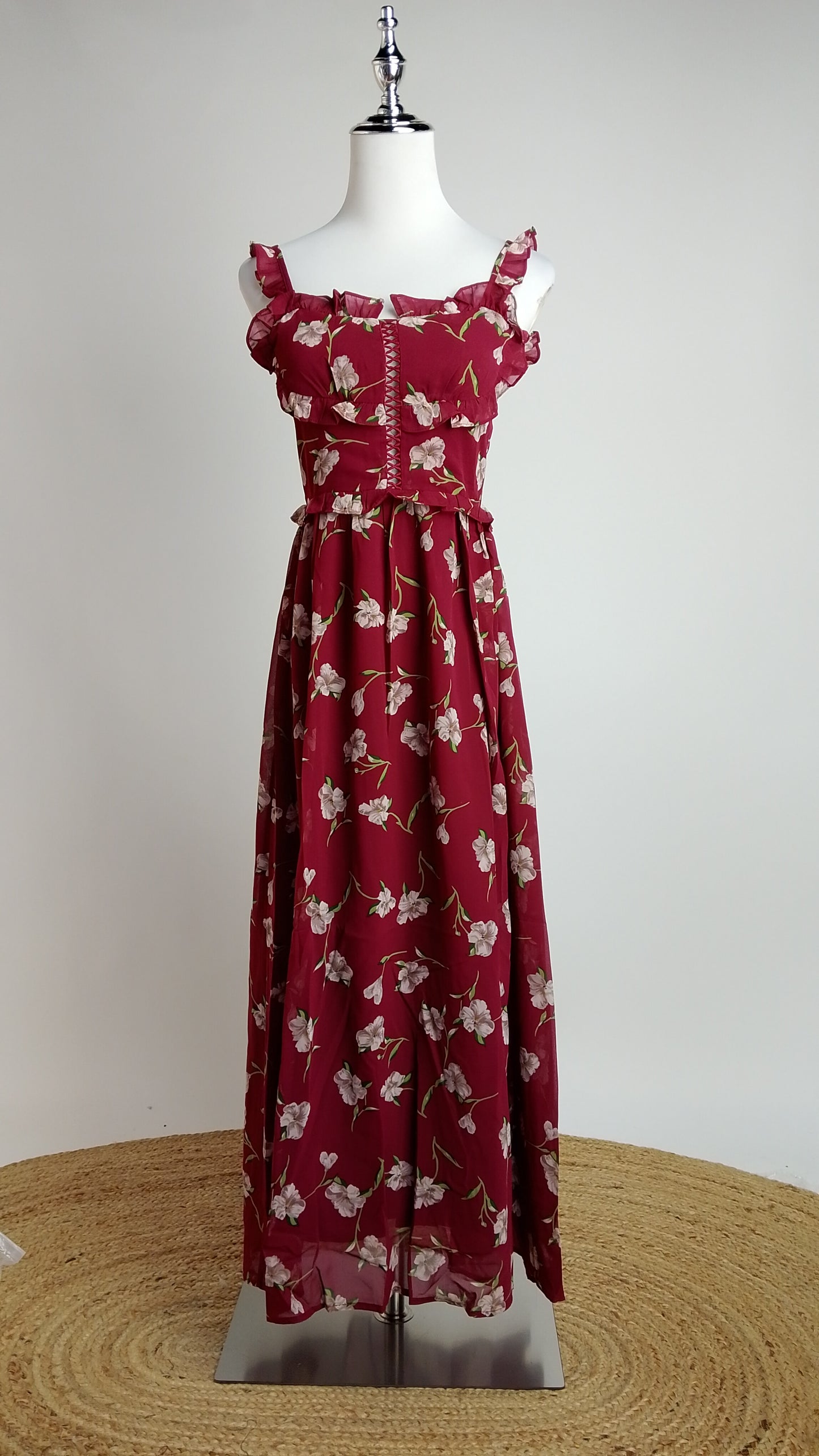 Vestido Rojo Floral Largo / MV08