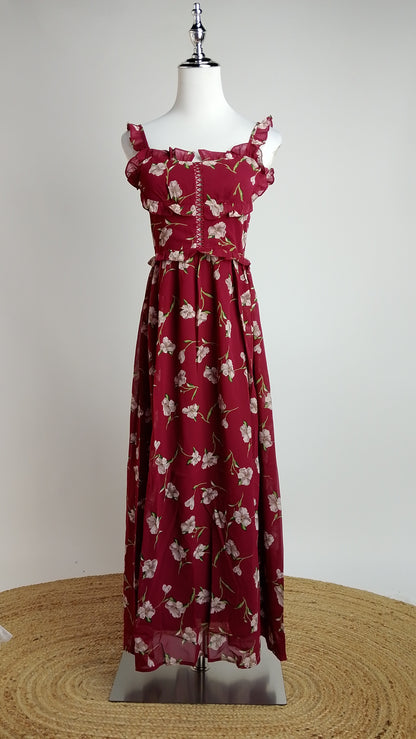 Vestido Rojo Floral Largo / MV08