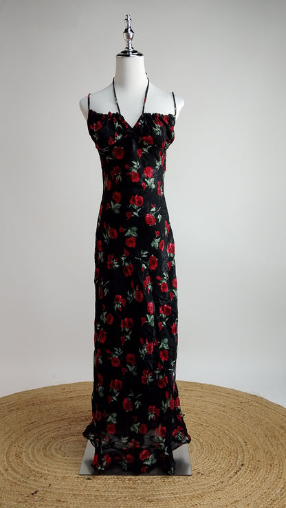 Vestido Negro Floral Ajustado / MV10