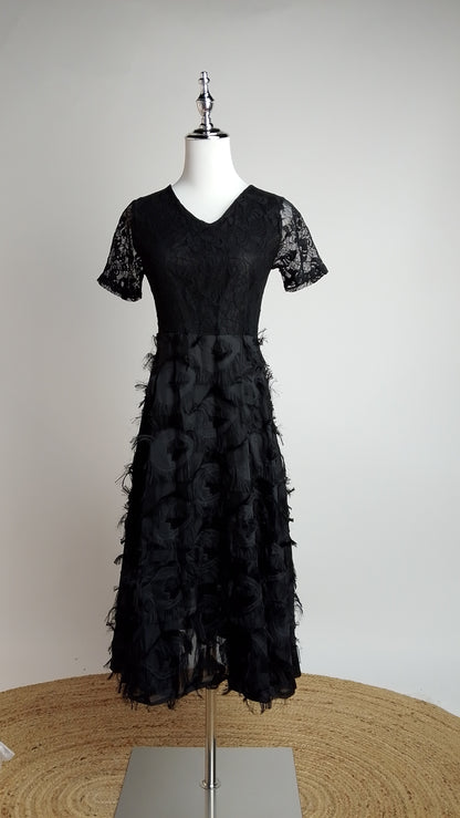 Vestido Negro Tul Elegante Fiesta / MV24