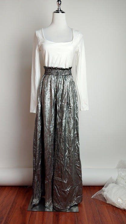 Pantalón wide-leg tela metálica / SH85